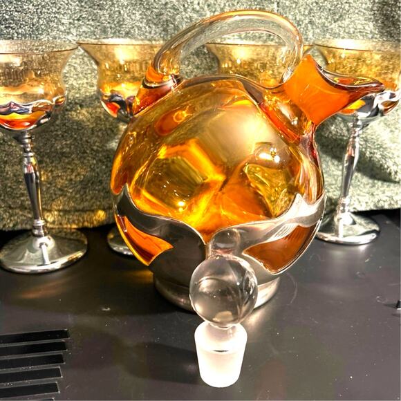 Art Deco Chrome Decanter Cocktail Set Cambridge Krome Kraft Farber Bros - Picture 12 of 16